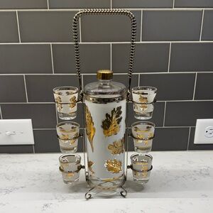 Vintage Gold and White Leaf Bar Set